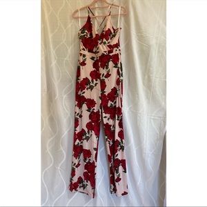 Guess Pink Floral Jumpsuit Size Medium